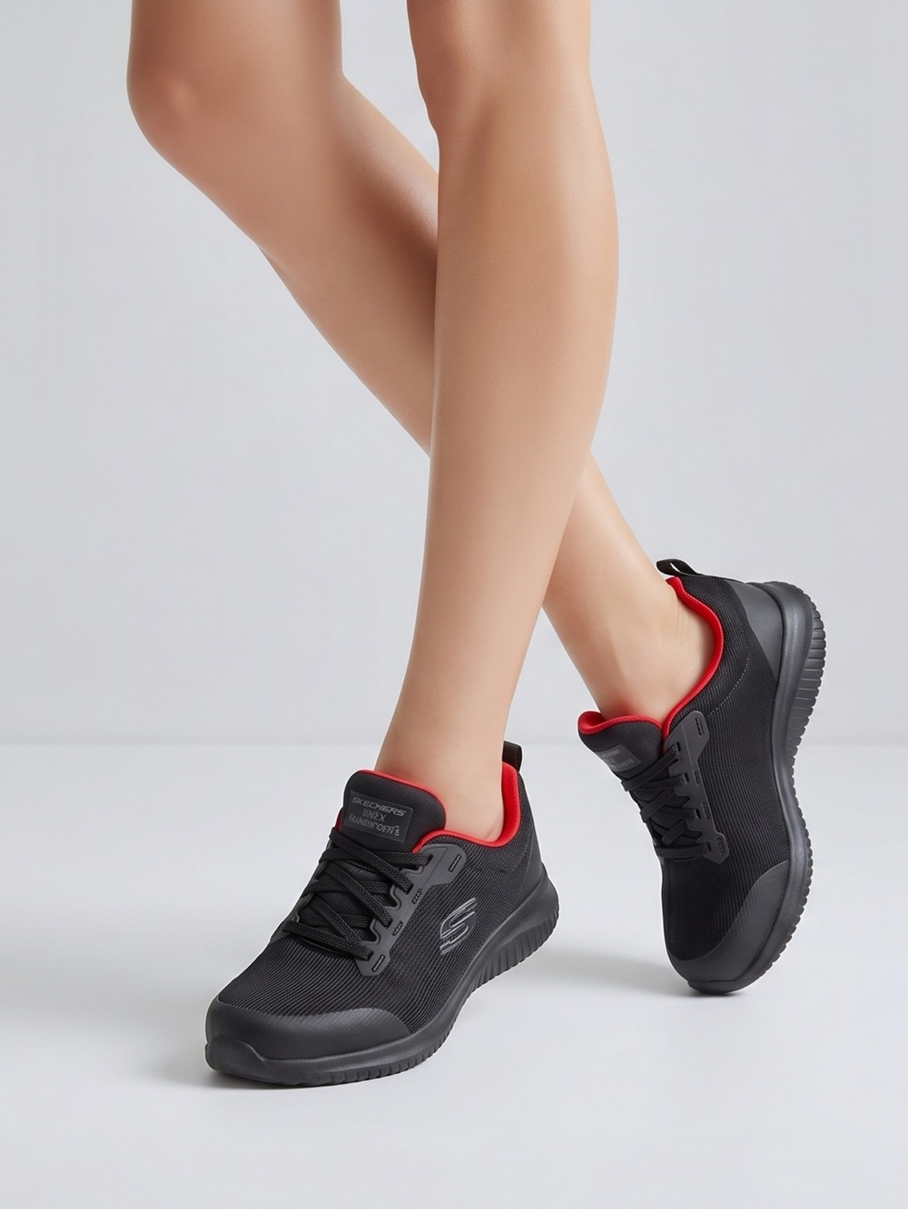 Skechers Women's Black Sneakers with Red Accents
